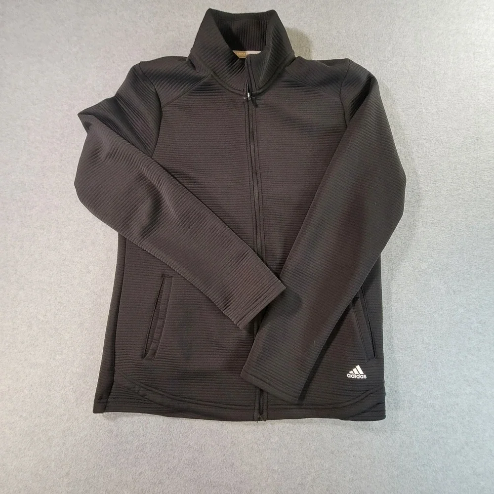Adidas Golf Mens Black Full Zip Ribbed Jacket Mock Neck Thumbholes Large